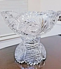AMERICAN BRILLIANT Cut Glass Large Punch Footed Bowl & Base Pinwheel 12"H