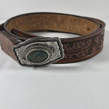 Vintage Caldwell Western Tooled Browing Leather Belt Acorns W Buckle