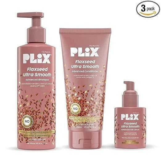 Plix Flaxseed Keratin Smoothening mask serum shampoo kit