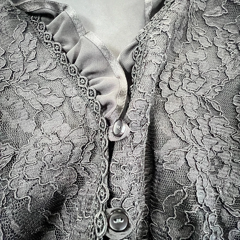 Top corto vintage de encaje victoriano Y2K para mujer talla L lazos negros coqueta oscura caprichoso Foto 2 de 4