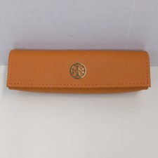 Tory Burch Orange Saffiano Leather Eyeglasses Case Gold Logo Snap Closure
