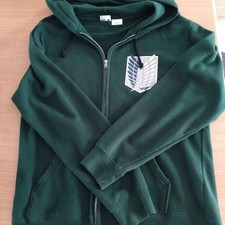 Attack on Titan Dark Green Hoodie Emblem Print Zip-Up Ladies L