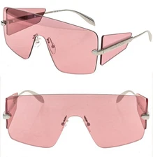 ALEXANDER MCQUEEN AM0460S Silver Pink Metal Shield Mask Sunglasses 0460 004