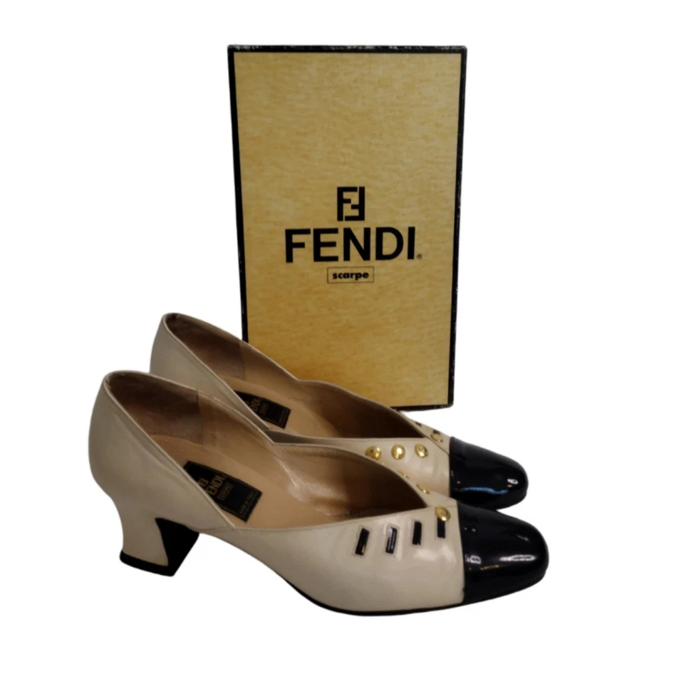 Tacones de cuero Fendi vintage para mujer talla 7,5 con caja hechos en Italia dinero antiguo Foto 2 de 4