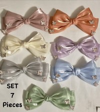 Bow Butterfly Satin Hair Clips for Girls, Fabric Metal Accessory Set 7 Pieces