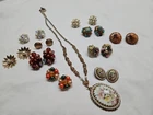 Vintage Lot Of Unmarked Colorful Costume Jewelry Clip On Earrings & 1 Necklace