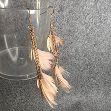 Feather Earrings Women s Medium Pink/Gold Leaf Charm Dangle Boho Handmade Style