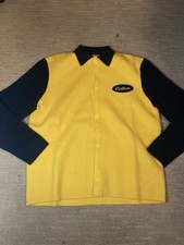 Malbon Golf Mens Heritage Button Down Sweater Cardigan Marigold Navy Size Medium