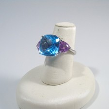 14k White Gold XL Blue Topaz Cocktail Ring w Pink Sapphires size 6.0 7.02g