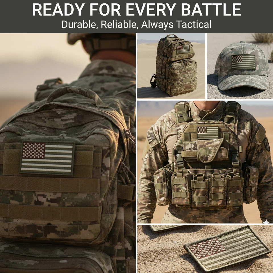 2Pcs American Flag Patch Set with Hook and Loop, Od Green Subdued Flag Patch - Image 4 of 4