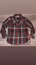 Cabi Women’s Size Medium Button Down Shacket Plaid Red & Gray EUC