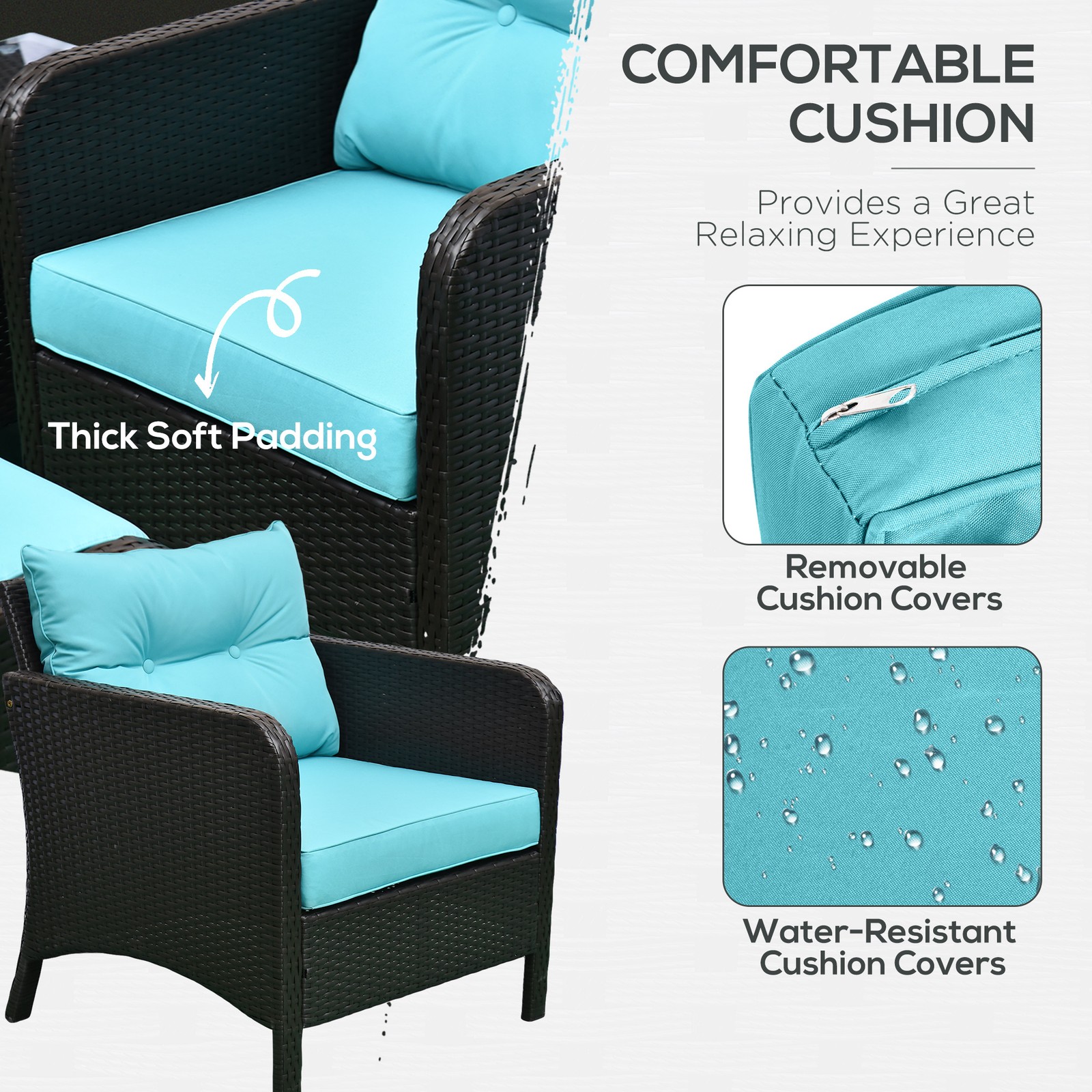 5-Piece Outdoor Rattan Patio Conversation Set – Chairs, Ottomans & Glass Coffee thumbnail 5