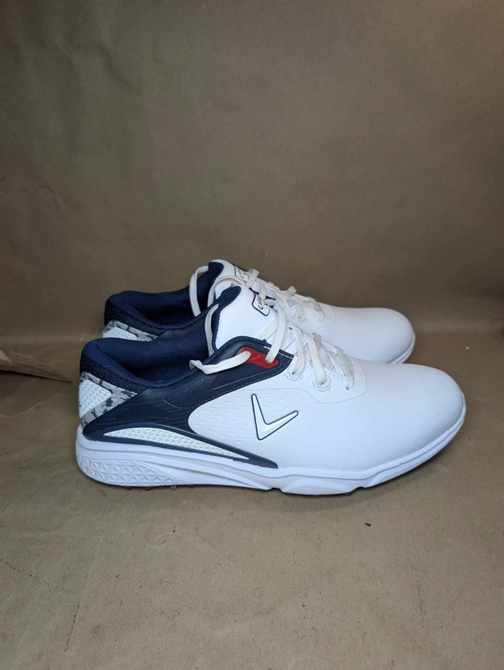 Zapatos de golf para hombre Callaway Coronado v3 sin clavos talla 10,5 2e blancos/azules/rojos LEER Foto 2 de 4