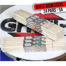 GRIFFIN Elite Maple Wood Drum Sticks - 24 Pairs 5A Drumming Classic Raw Grit