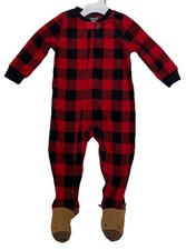 NWT Carters 18 Mo. Pajamas Reindeer Feet One-Piece Red & Black Plaid Christmas 