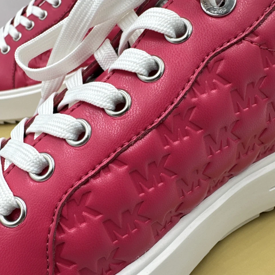 Michael Kors Emmett Lace Up Nappa Puffy MK Logo Rubin Red Sneaker Shoe SZ 8 - Image 4 of 4