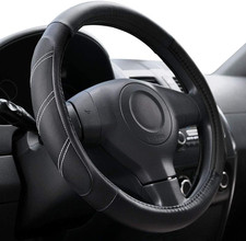 Leather Steering Wheel Cover 15.5 16 Inch Universal Non Slip Car Truck SUV Black