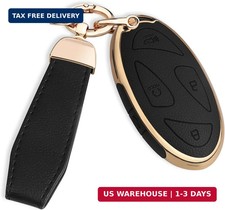 QBUC for Hyundai Key Fob Cover with Key Chain, Upper Leather Soft TPU Car Key
