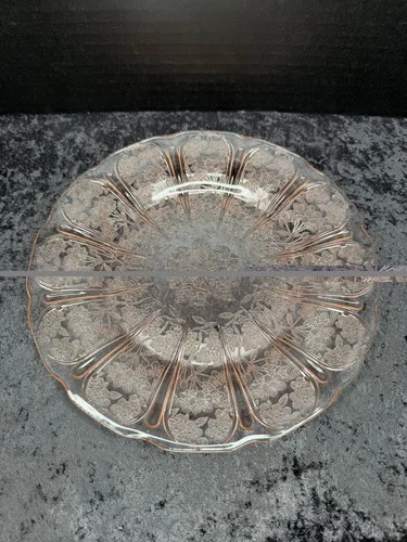 Vintage Jeannette Glass Cherry Blossom Pink Depression Dinner Plate 9”