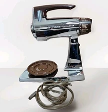 Vintage Sunbeam Deluxe Mixmaster 12 Speed Mixer Brown & Chrome TESTED WORKING