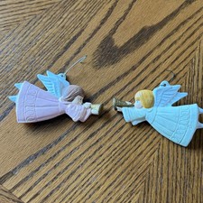 Vintage Angel Christmas Ornaments Set of 2 Pink Cream Trumpet Celestial Decor