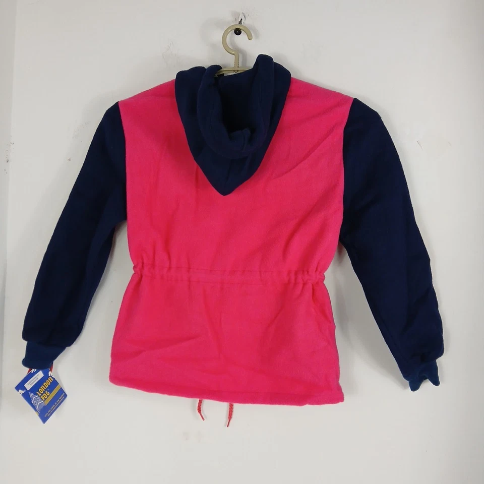 Sudadera con Capucha Vintage Años 90 London Fog Niñas Talla L 14 Rosa Azul Cremallera Completa Foto 2 de 4