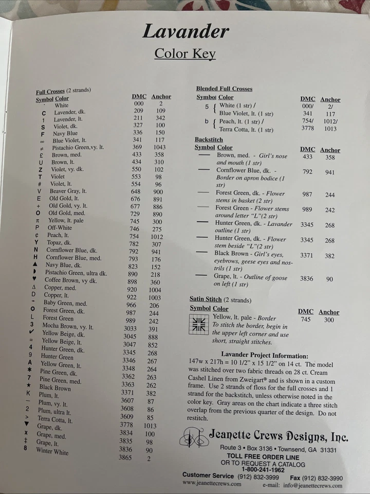 Rare Jeanette Crews Designs LAVANDER Cecilia Votta Counted Cross Stitch - Image 4 of 4