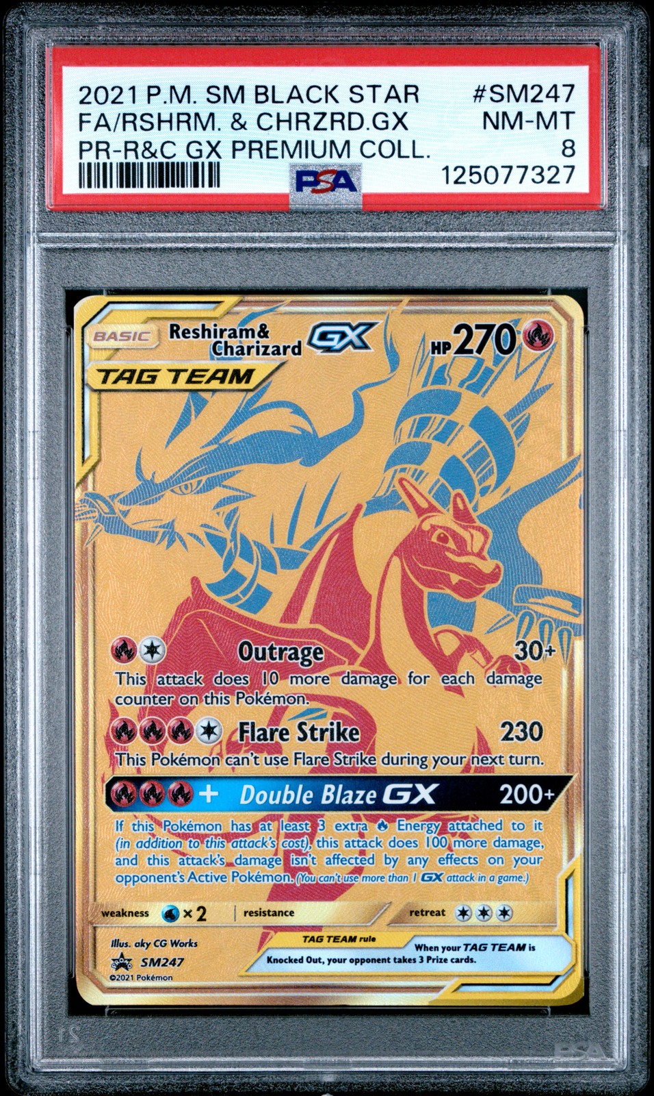 2021 POKEMON SM BLACK STAR PROMO #SM247 FULL ART/RESHIRAM & CHARIZARD GX PSA 8