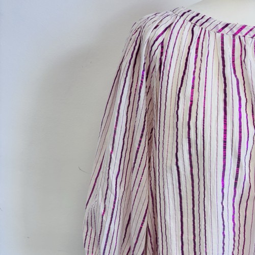 East Blouse Size Large Cream Pink Metallic Stripe Tassels Boho Cotton Blend - Picture 2 of 12