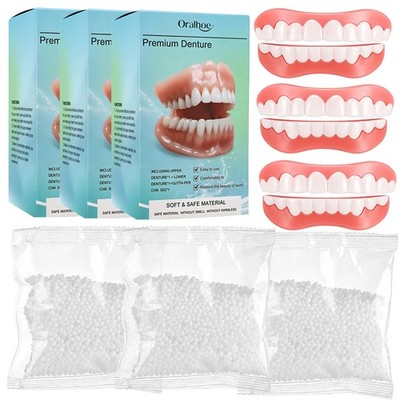 3PCS DIY Resin Dentures Veneers Teeth For Men Women Upper And Lower False Teeth