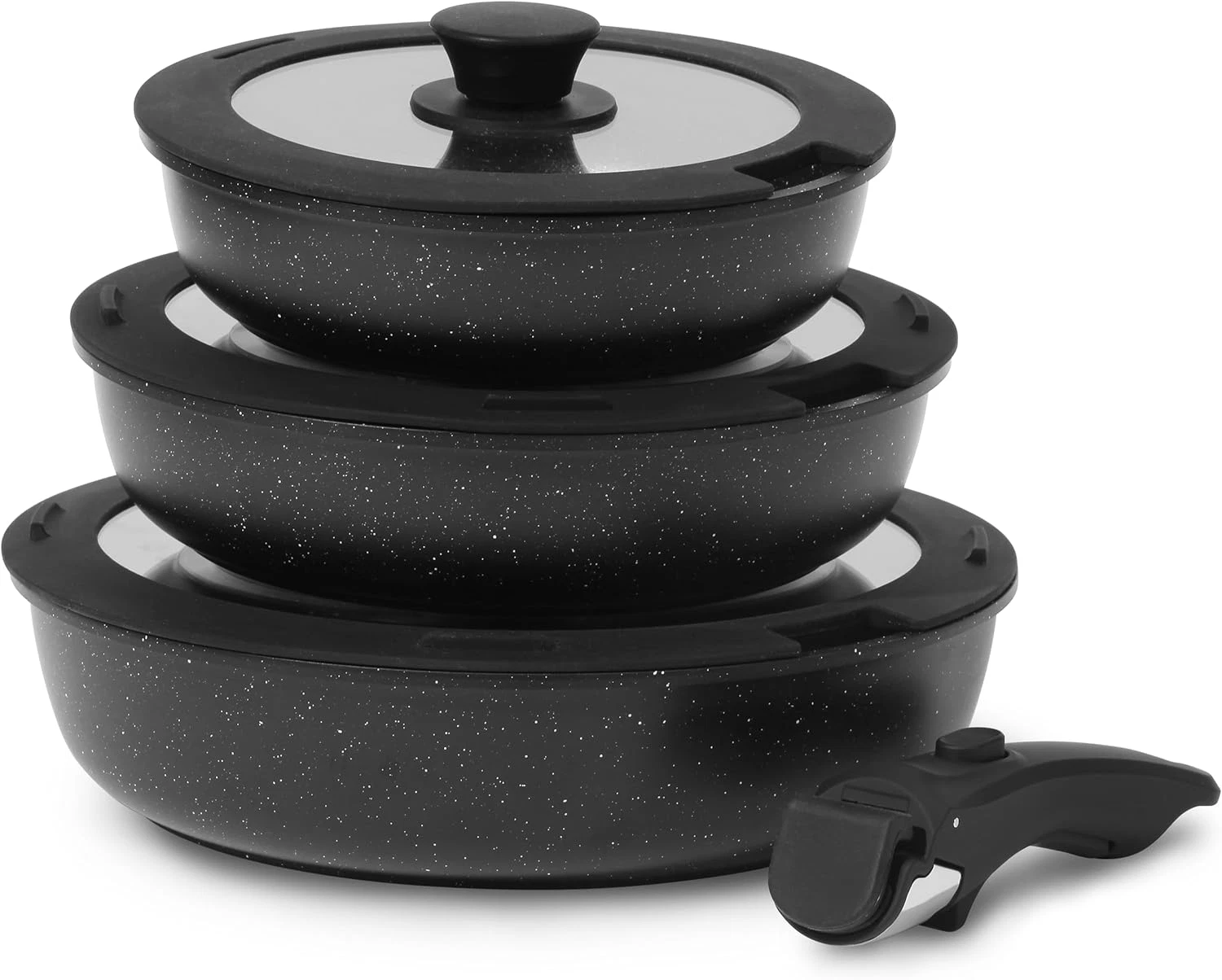 Nonstick Ceramic Frying Pan Set with Lids & Detachable Handle, 7-Piece