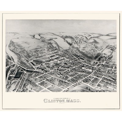 Historic Panoramic View - Clinton Massachusetts - 1876 - Vintage Wall Art