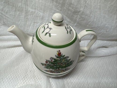 Spode Christmas Tree Cheer Tea For One 3-pc Stacking Tea Pot Cup Set - Picture 5 of 11