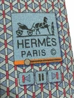 Auth. Hermes Vintage Heavy Twill Silk Neck Tie 645816  Blue Music Geometric RARE