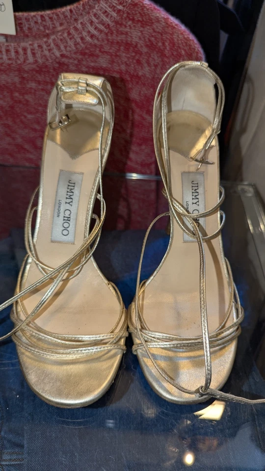 Chaussures Jimmy Choo Femme (EU) 38 Boucle dorée Ouverte Cuir Talons Aiguille - Photo 1/4