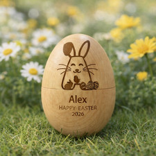 Scuoti Uovo di Pasqua in Legno con Nome Inciso, Bimbo Prima Pasqua, Cesto Pasquale Regali