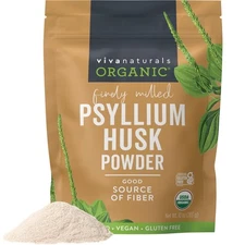 Viva Naturals Organic Psyllium Husk Powder, 10 Oz - Finely Ground, Unflavored Pl