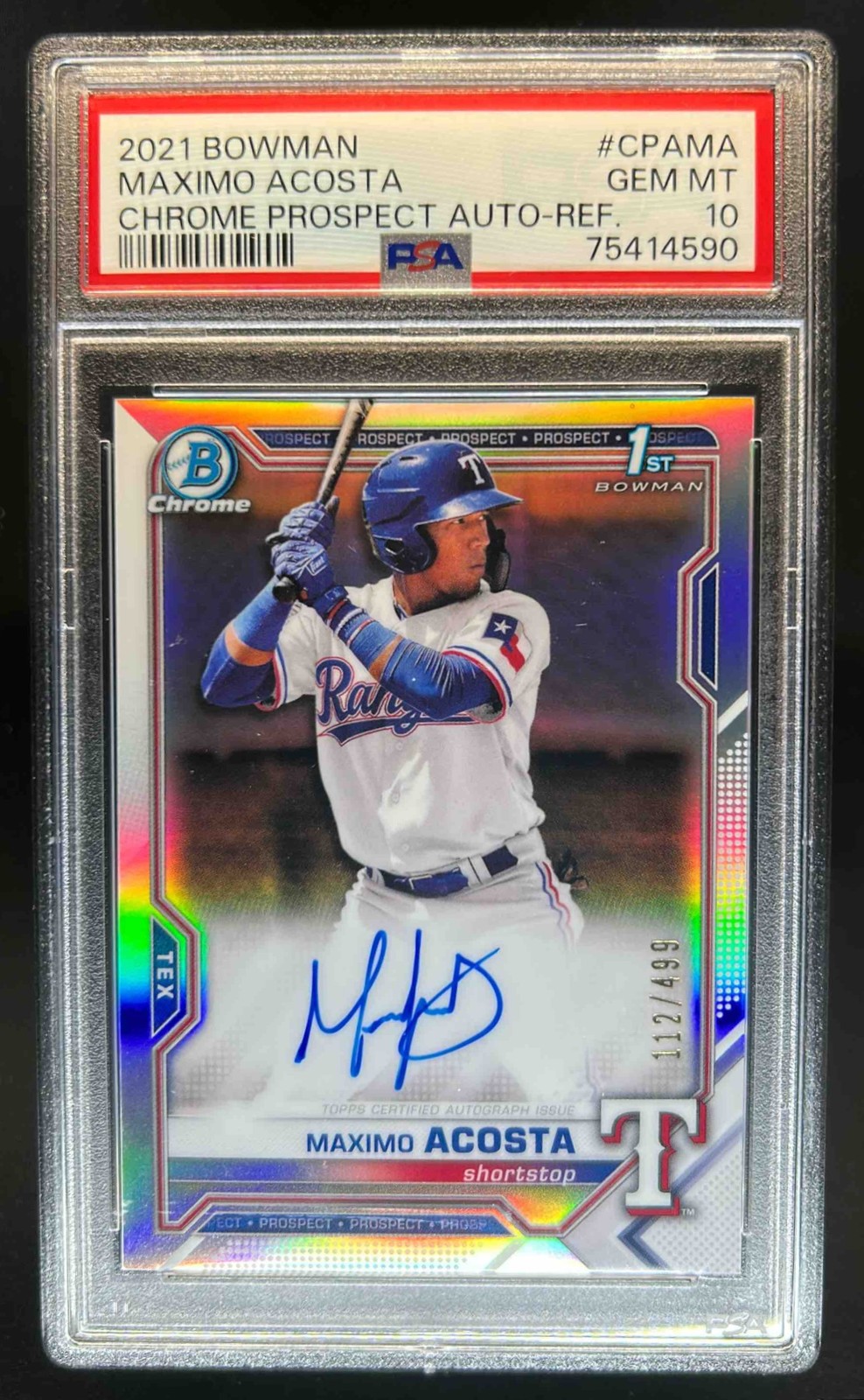 2021 Bowman Maximo Acosta Chrome Auto 1st Refractor #CPA-MA /499 PSA 10