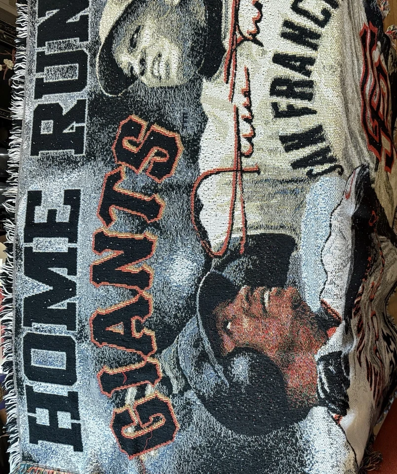 Manta de jonrón 55 x 41 mercancía genuina MLB Barry Bonds & Willie Mays. Foto 2 de 4