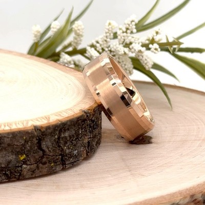 8mm Rose Gold Tungsten Christmas Gifts Ring Brushed Center Durable Fashion Band
