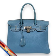 Borsa Hermes Birkin 30 Togo blu jeans argento hardware