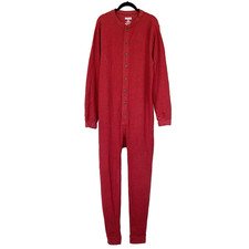 Duluth Trading Union Suit One Piece Pajama Men's Medium Mx30 Red Thermal Waffle