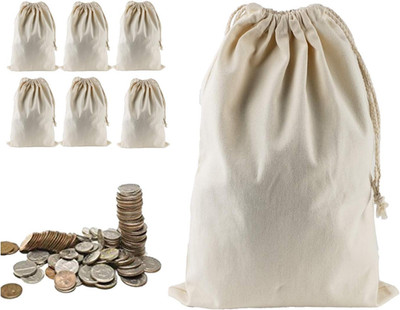 6 Pack Canvas Bank Coin Cash Bags 12x17 Heavy Duty Drawstring Deposit Sacks