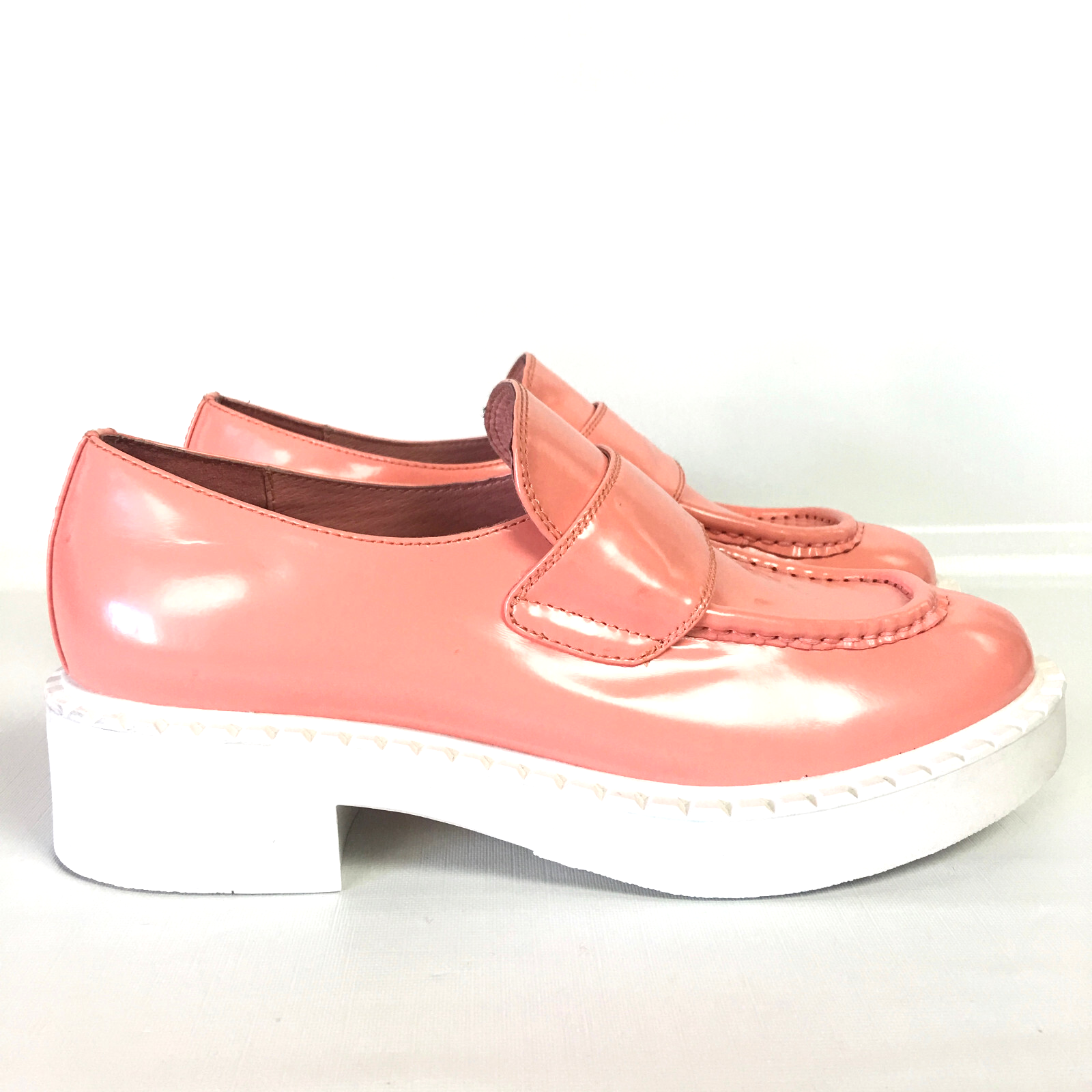 SAOLA Mocassino Jeffrey Campbell donna 8 5 plateau scarpa pelle verniciata pesca suola bianca