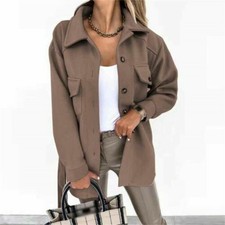 Women's Coat Solid Color Lapel Button-up Woolen Coat Casual Jacket Coat Tunic