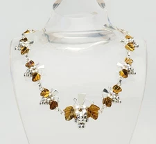 Beautiful sterling silver and brass grape berries link necklace Mexico