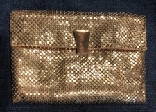 Vintage Whiting Davis Small Gold Mesh Purse Clutch Makeup Card Bag