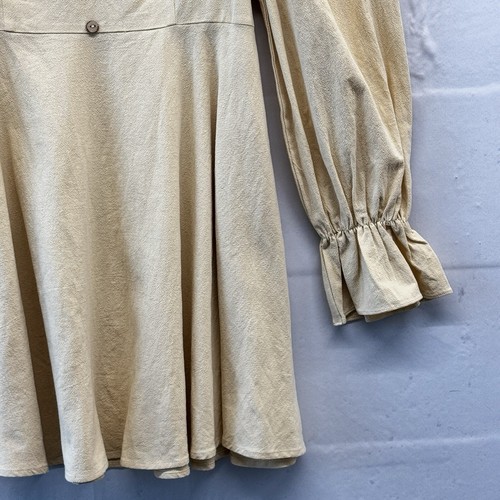 NWT Womens Large Peasant Dress Beige Coquette Milkmaid Babydoll Puff Sleeve Mini - Picture 4 of 17