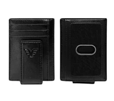 Slim Leather Wallet, Magnetic Money Clip, ID Holder - Black