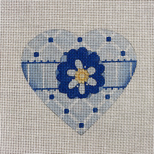 Melissa Shirley blue flower heart needlepoint canvas - 2076B